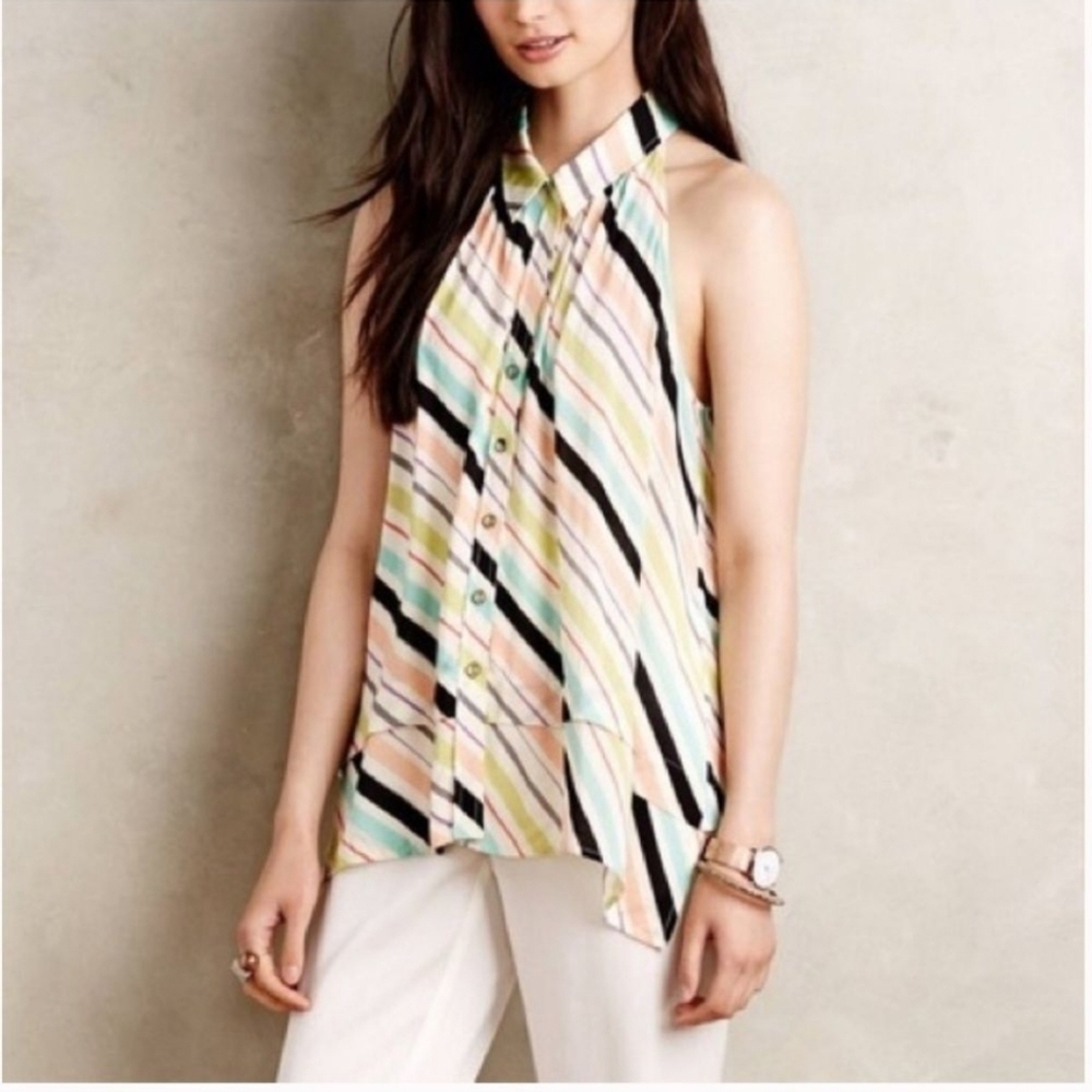 Anthropologie Maeve Sz 4 sleeveless trapeze blouse multicolor Flowy $68 Retail